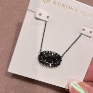 Kendra Scott Baguette Elisa Gunmetal Pendant Necklace in Black Drusy - NWT